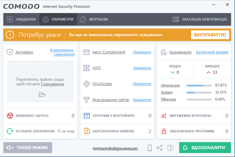 Comodo Internet Security Premium - зовнішній вигляд програми